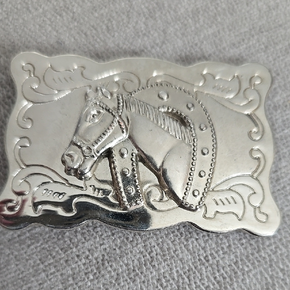Silver Horse Motif Belt Buckle